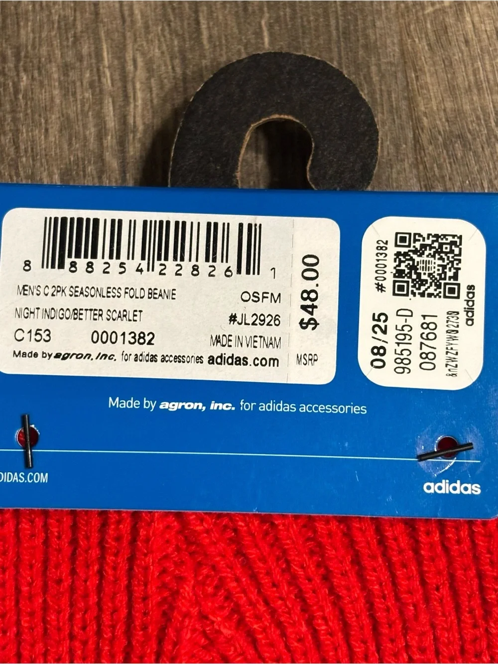 ADIDAS Men’s 2 Pack Folded Beanies NEW WITH TAGS Navy and Red One Size Fits Most